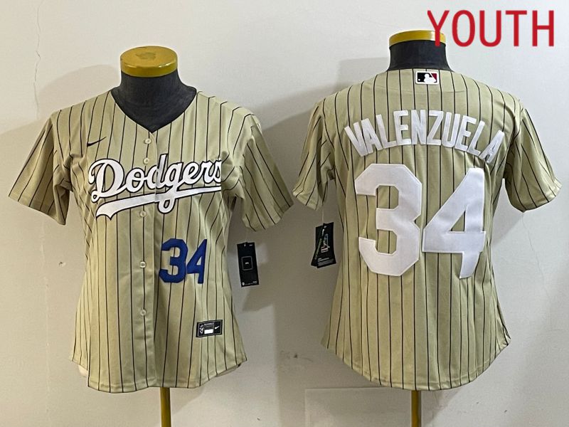 Youth Los Angeles Dodgers 34 Valenzuela Green Stripe Game 2024 Nike MLB Jersey style 3
